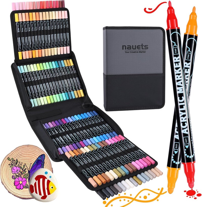 nauets 100 Colors Waterproof Dual Tip Acrylic Paint Markers, Premium Dot & Fine Tip Coloring Paint Pens Set for Paper, Rock, Wood, Fabric, Canvas, Glass, Ceramic and DIY Crafts Art Supplies - Image 1
